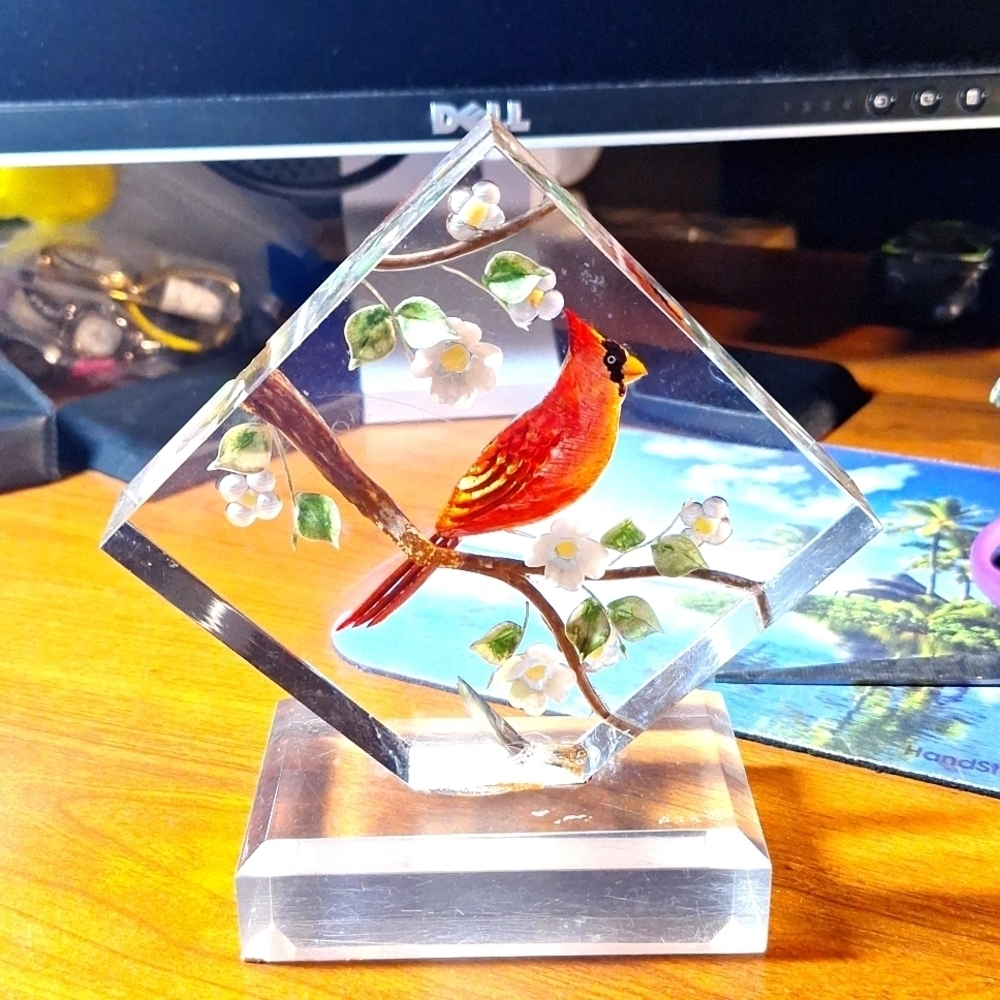Cardinal Hand Reverse Paint Lucite Signed Wald